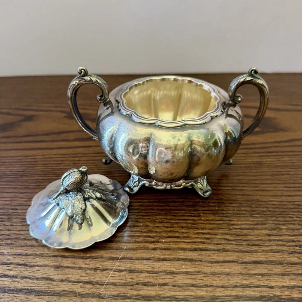 Vintage Community Plate Old English Melon Pattern Creamer, Sugar Bowl With Lid